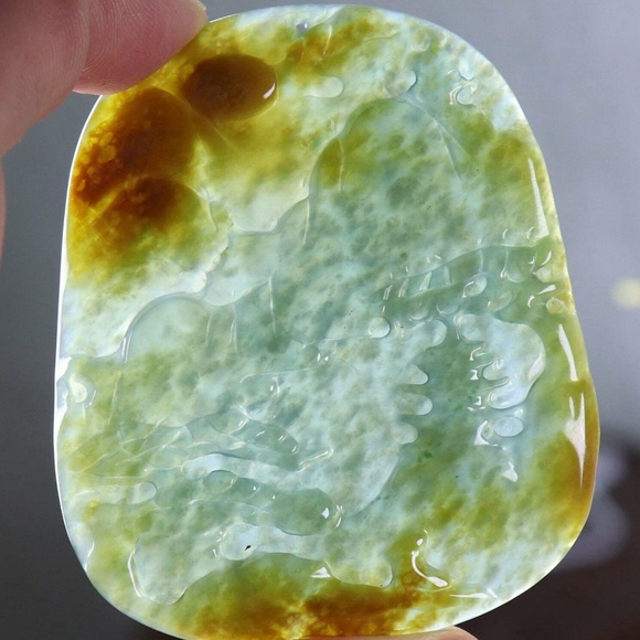 Certified green yellow 100% Natural A Jade jadeite landscape Pendant - Picture 2 of 12